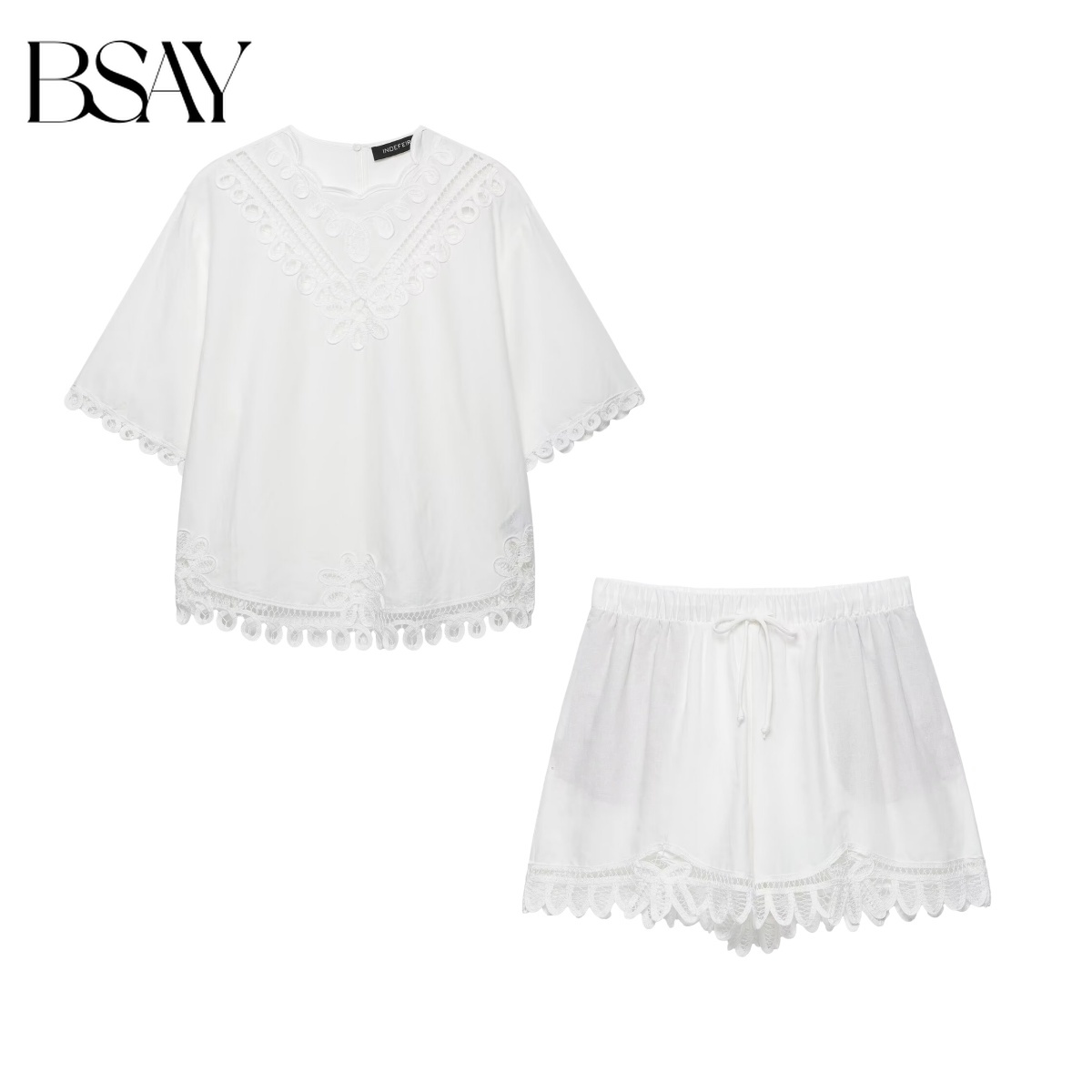 Embroidery Blouse - طقم صيفي نسائي من قطعتين من