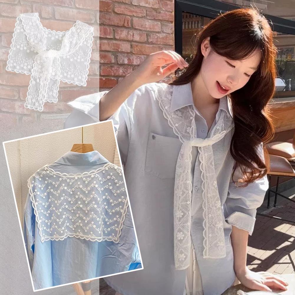 Embroidery Blouse - شال دانتيل فرنسي للنساء، أنيق بتطريز