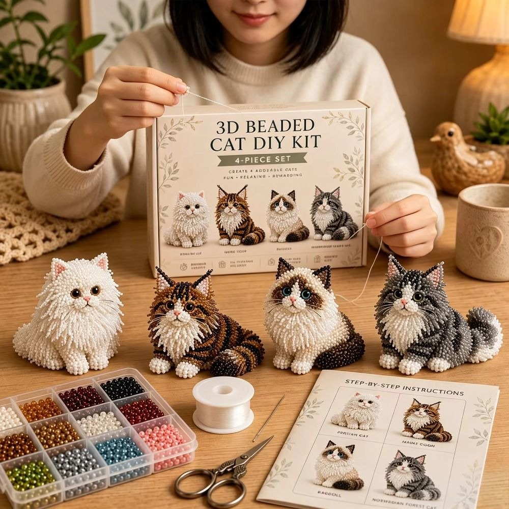 Embroidery Kit Set - طقم تطريز الخرز اليدوي بتصميم حيوانات،