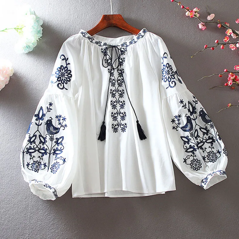 Embroidery Blouse - بلوزة نسائية ريترو 2026 بتصميم وطني