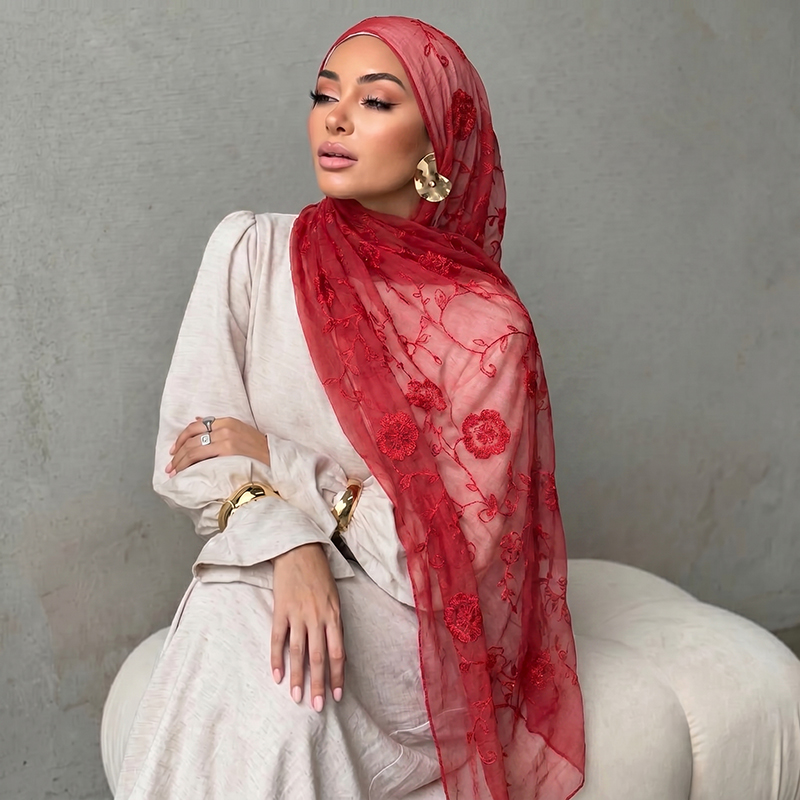 حجاب إسلامي مطرز بالزهور، وشاح - مراجعة Embroidery Print وسعره