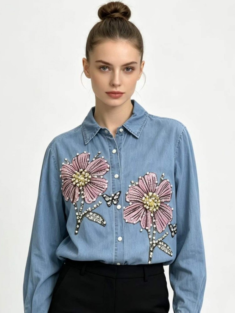 بلوزات نسائية من الدنيم مطرزة  - مراجعة Embroidery Blouse وسعره